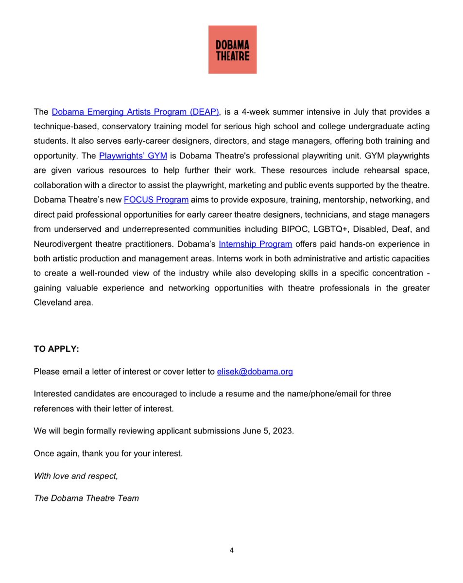 JCUNonprofit's tweet photo. Dobama Theatre is seeking a Director of Advancement!

Please see the images below for more information. https://t.co/V3CVxJKrd2
