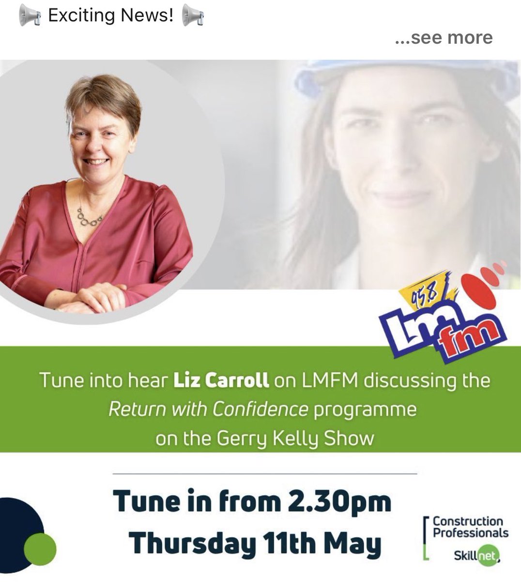 CPSkillnet's tweet photo. π’ Exciting News! π’
ποΈ Get ready for an insightful conversation on @LMFMRADIO tomorrow! π§
Liz Carroll joins Gerry Kelly on air to discuss the 2023 launch of the #ReturnwithConfidence programme with last years Grad Alina Mann.
#louthchat #womeninconstruction https://t.co/hPfurNhWDe