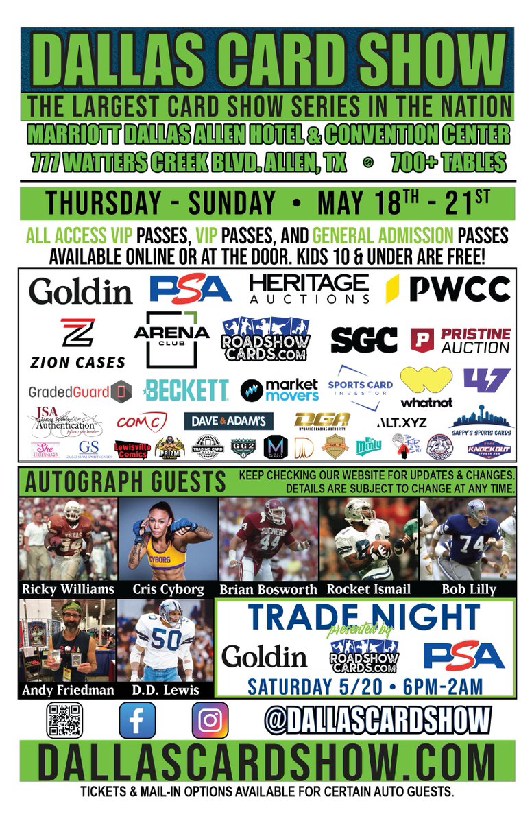 D.Seals on Twitter "RT DallasCardShow May 1821, 2023 Dallas Card Show 700+ tables Goldin