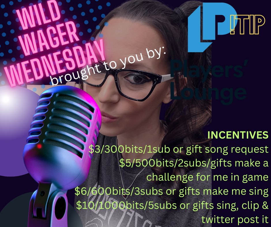 Wednesday be WILD in these parts!!! Wagers, singing &amp; viewers games! Favorite day of the week!! :) replies

#wagers #playerslounge #singing #karaoke @1upBots <a href="/DragonSquadFam/">Team Dragon Squad 🐉</a> <a href="/GetWetSports/">GetWetSports</a>