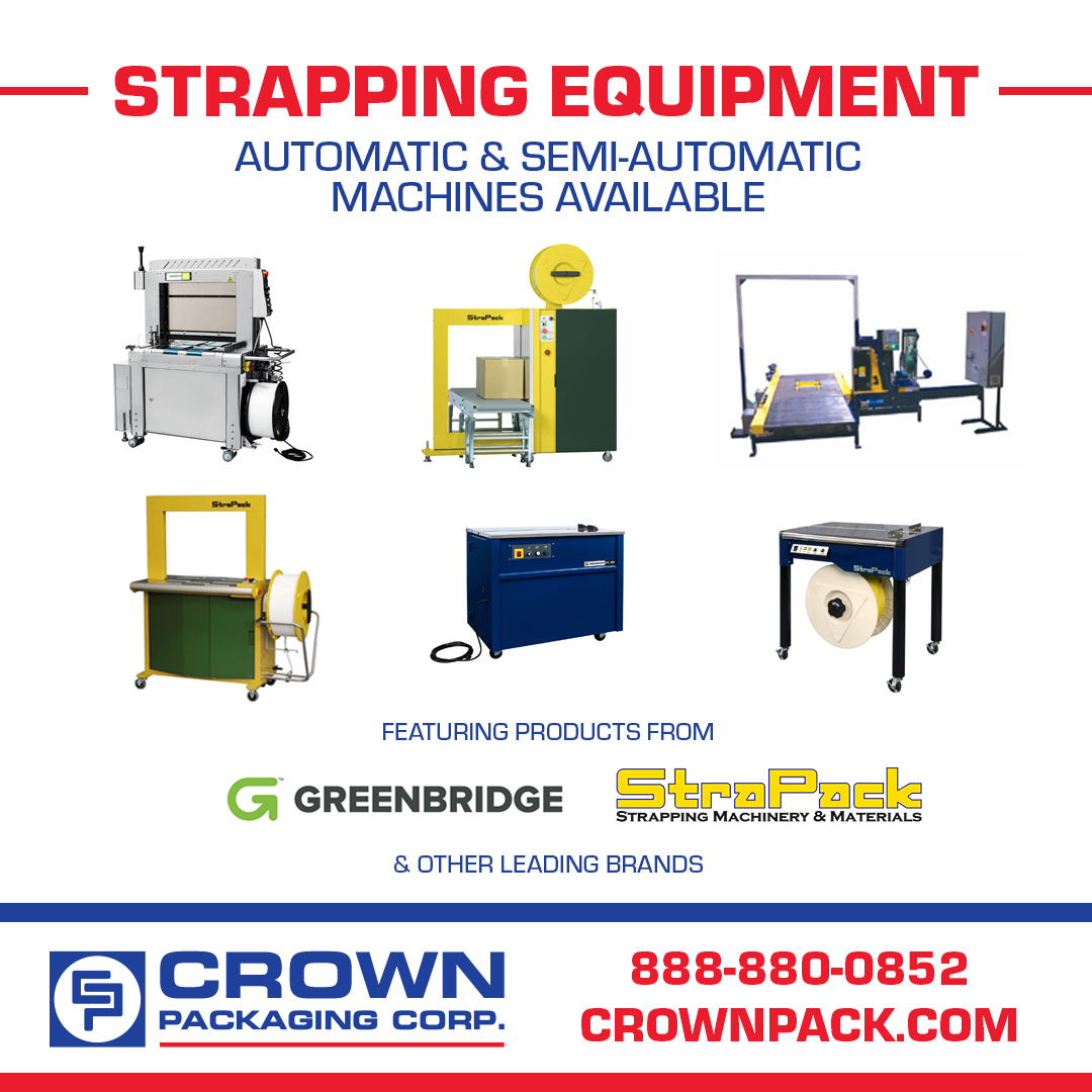 crownpack's tweet photo. Streamline your workflow by upgrading your strapping equipment. 
Choose from popular models from Greenbridge, Strapack, and other top brands.

Visit our website to learn more: https://t.co/GFfWvaHcgb

#packaging #crownpackaging #packagingequipment #packagingautomation https://t.co/HpKDFLBsTD