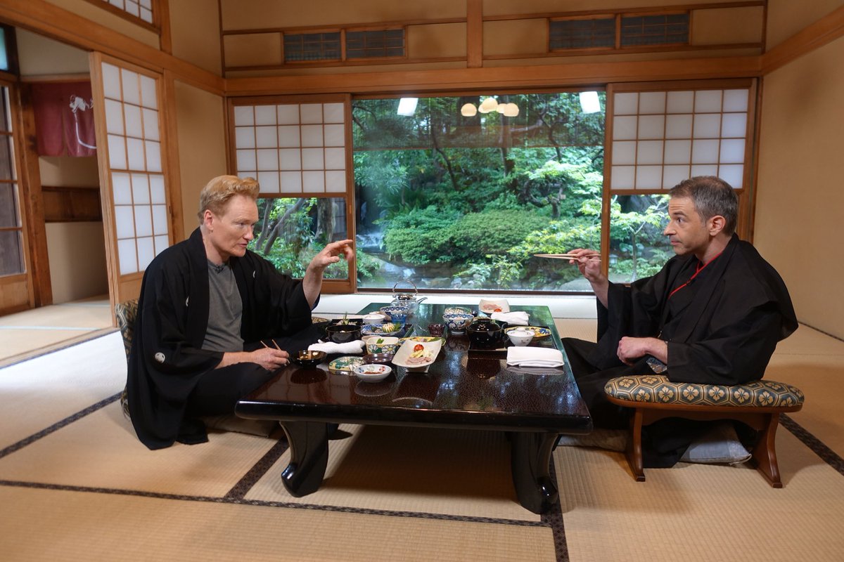 TeamCoco's tweet photo. Today on #INSIDECONAN Mike and @jessiestwats are talking #CONAN Japan with Jordan Schlansky, Jason Chillemi, and Frank Smiley. They discuss Ralph Macchio shattering Jordan's perception of Hollywood, Conan's very specific palate, and more. Listen: https://t.co/upAxQB1qBT https://t.co/EljOO2VCmR