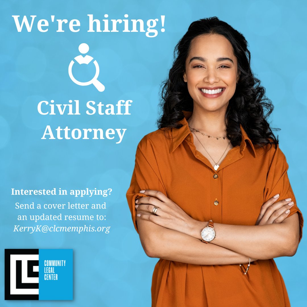 NOW HIRING! There is a rare job opening on the CLC's legal team for a Civil Staff Attorney.

We are looking for a skillful and compassionate lawyer who desires to make a meaningful impact on our Memphis community! Want to join us? #Hiring

Learn more: linkedin.com/jobs/view/3576…