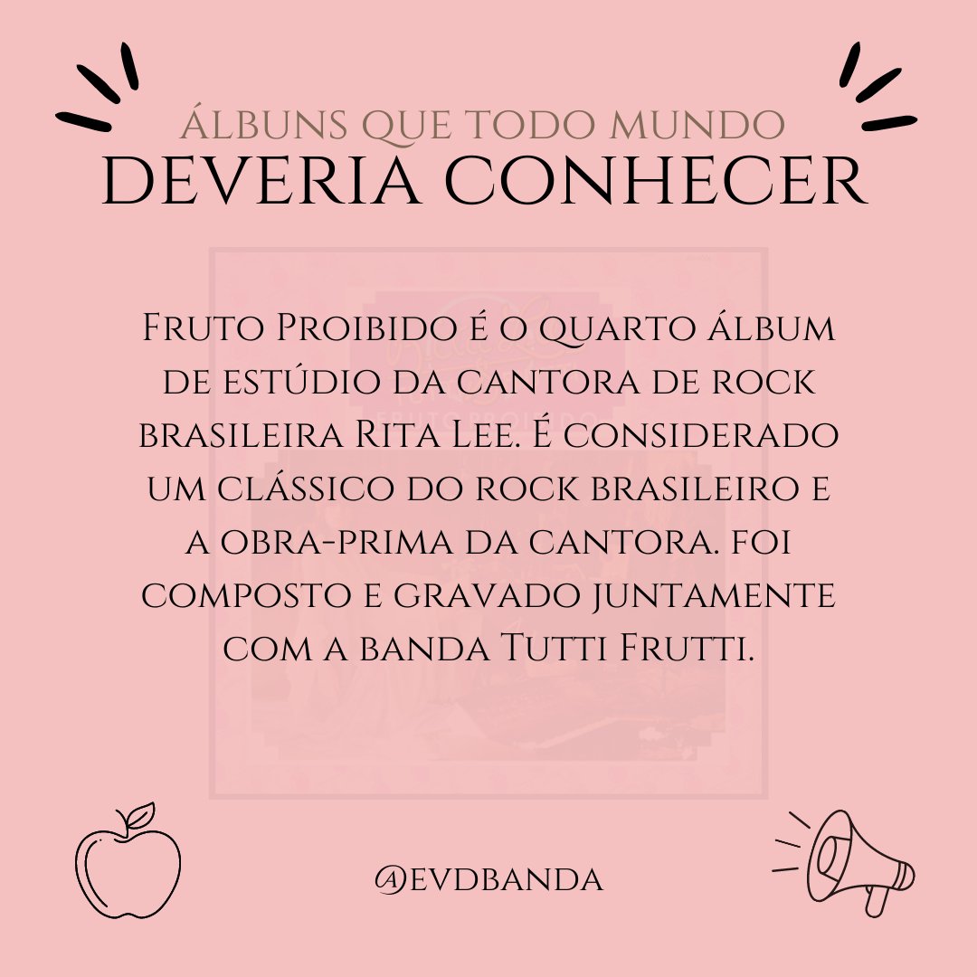 EVDBanda's tweet photo. Em homenagem a nossa maravilhosa Rita que partiu ontem, deixamos essa indicação de um dos melhores discos da música nacional.

Pra mim, o melhor disco de rock já lançado por um artista brasileiro!

#rita #ritalee #ritaleejones #ritaleefãclube #frutoproibido #ritaleetuttifrutti https://t.co/8WjUeJOrT4