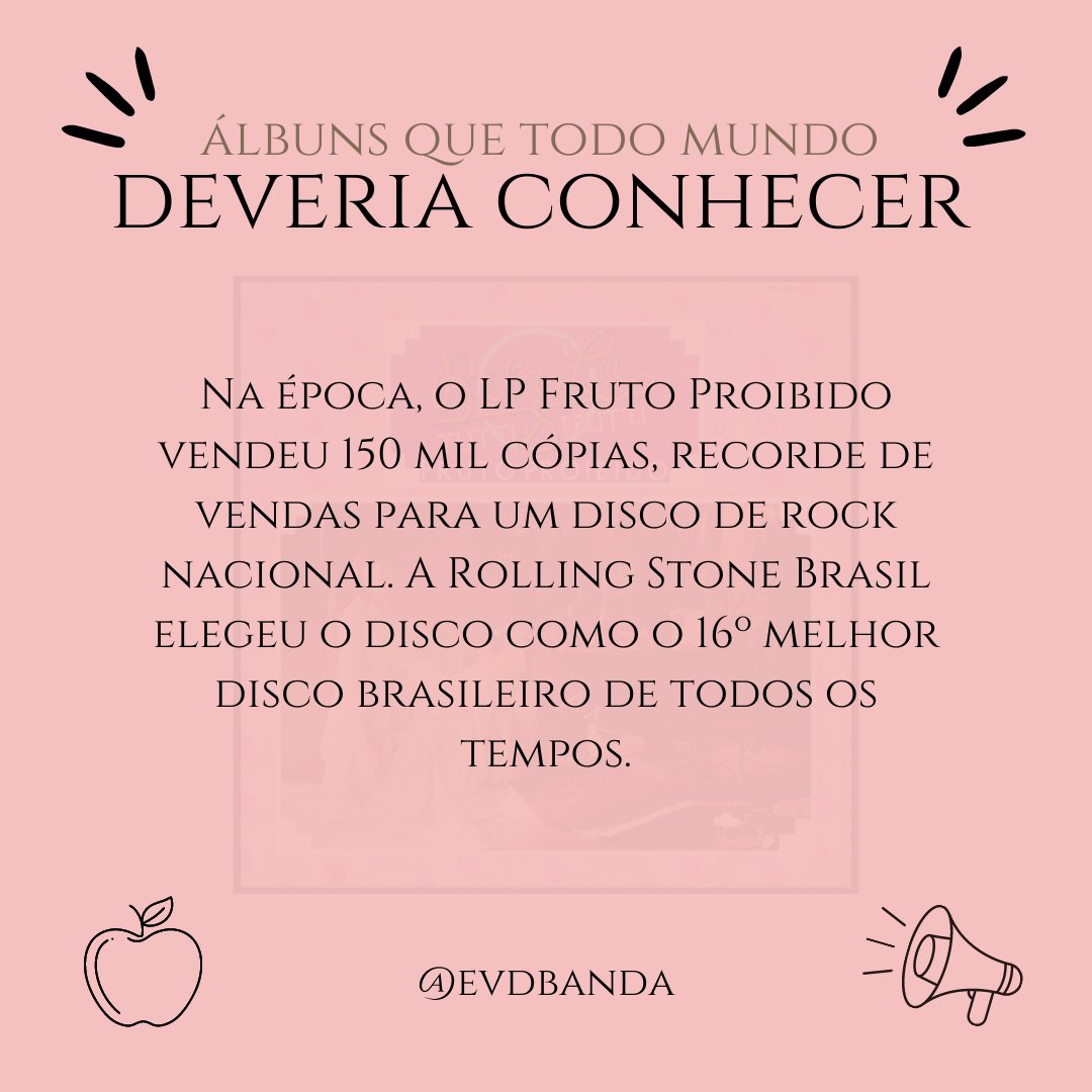 EVDBanda's tweet photo. Em homenagem a nossa maravilhosa Rita que partiu ontem, deixamos essa indicação de um dos melhores discos da música nacional.

Pra mim, o melhor disco de rock já lançado por um artista brasileiro!

#rita #ritalee #ritaleejones #ritaleefãclube #frutoproibido #ritaleetuttifrutti https://t.co/8WjUeJOrT4