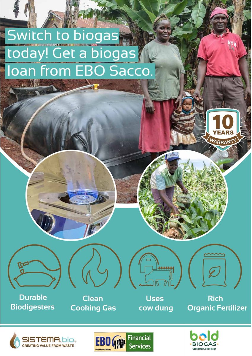 ebosacco's tweet photo. From as low as 1,560,000, interest rate is 0.83% on reducing balance per month. Get your bio gas kit from any EBO SACCO Branch of your choice. Payable in 12 months. https://t.co/hjy7GhuRjK