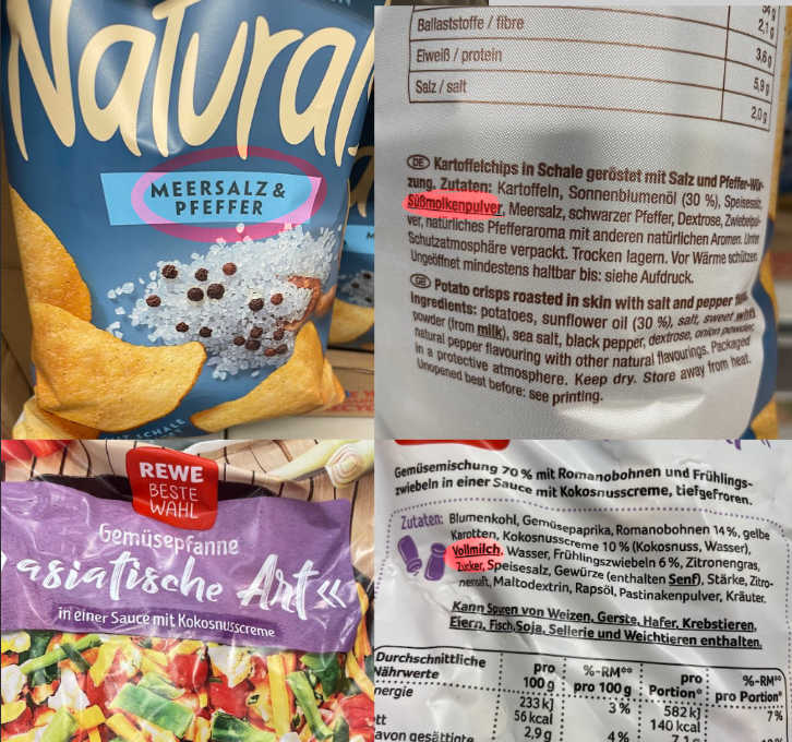 vanlau_'s tweet photo. Es gibt wohl einige Produkte die neuerdings Kuhmilch Produkte enthalten.

Man kennts. 
Salz/Pfeffer Chips mit Süßmolkenpulver 🌚

Und ist die Rewe Gemüsepfanne asiatische Art neu? Wir hatten sonst immer eine, die keine Vollmilch enthielt🧐 https://t.co/8MXshhUWRk