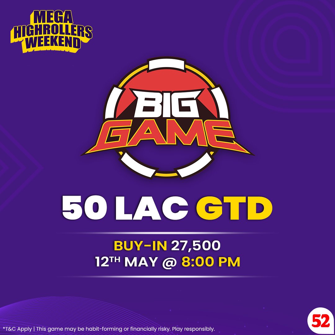 Adda_52's tweet photo. What do you get when you combine 50 LAC GTD with the awesomeness of a Mega Highrollers Weekend? A BIG Game. Join the tables and take your shot at winning massive rewards!
#MegaHighrollerWeekend #PokerTournament #Adda52 https://t.co/lkNWDO7v93