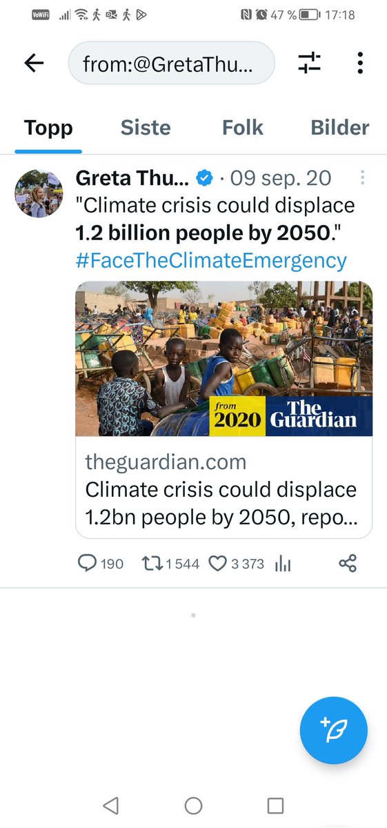 @tomhfh In Sept 2020, Greta Thunberg retweeted an article from the Guardian, stating that the climate crisis could displace as many as 1.2 billion people by 2050 according to a report from IEP. A total of 31 countries will not be able to resist eco threats

#FaceTheClimateEmergency