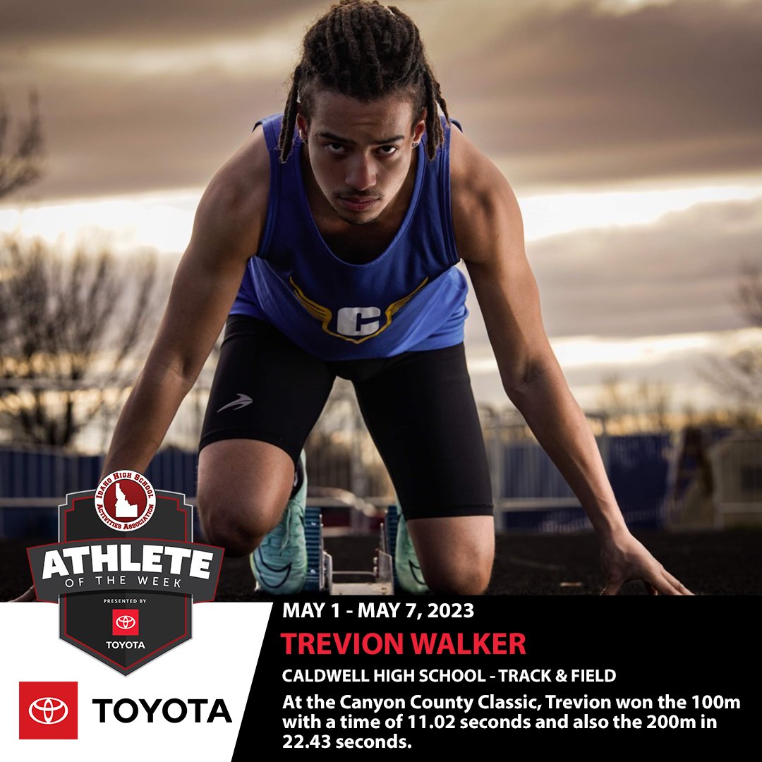IDHSAA's tweet photo. .@DriveToyota and the IHSAA congratulate Trevion Walker of Caldwell High School for being named Athlete of the Week presented by Toyota!

Click the link to nominate a future athlete of the week: https://t.co/LcyAJRndHU
#ToyotaAOTW https://t.co/AWQlQR394z