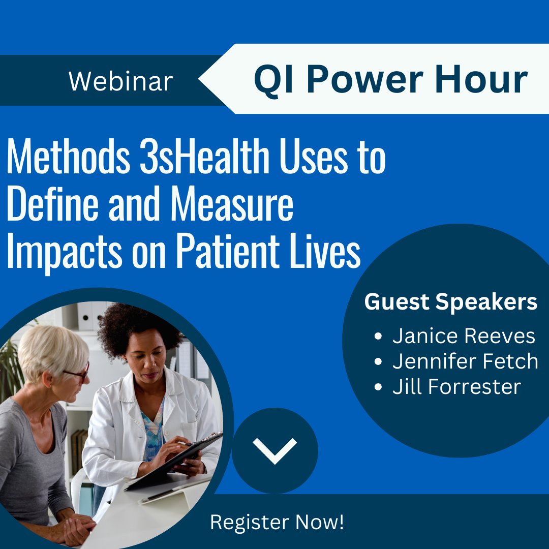 Don't miss Friday's QI Power Hour! We have three guest speakers from 3sHealth discussing the methods they use to define and measure impacts on patient lives. Friday @ 9:30 am. 
Register Now! bit.ly/qiph_fb

#healthcare #patientcare #webinar