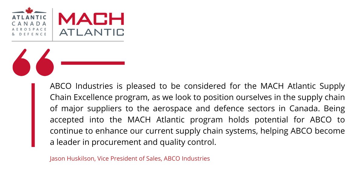 Take it from participants like <a href="/abco_inc/">ABCO Industries Inc.</a>, our MACH Atlantic program helps accelerate supply chain transformations, helping participants bring their competitiveness to the next level! 

Learn more about MACH Atlantic here:  ac-ada.ca/mach-atlantic/