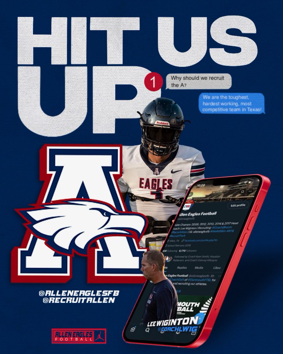 alleneaglesfb's tweet photo. 🚨Spring Ball Recruiting🚨

IT’S A SHOWDOWN IN A-TOWN 

HIT US UP AND COME RECRUIT THE BRAND! 

#BTB | #RecruitTheA https://t.co/buK0qVt6Ui