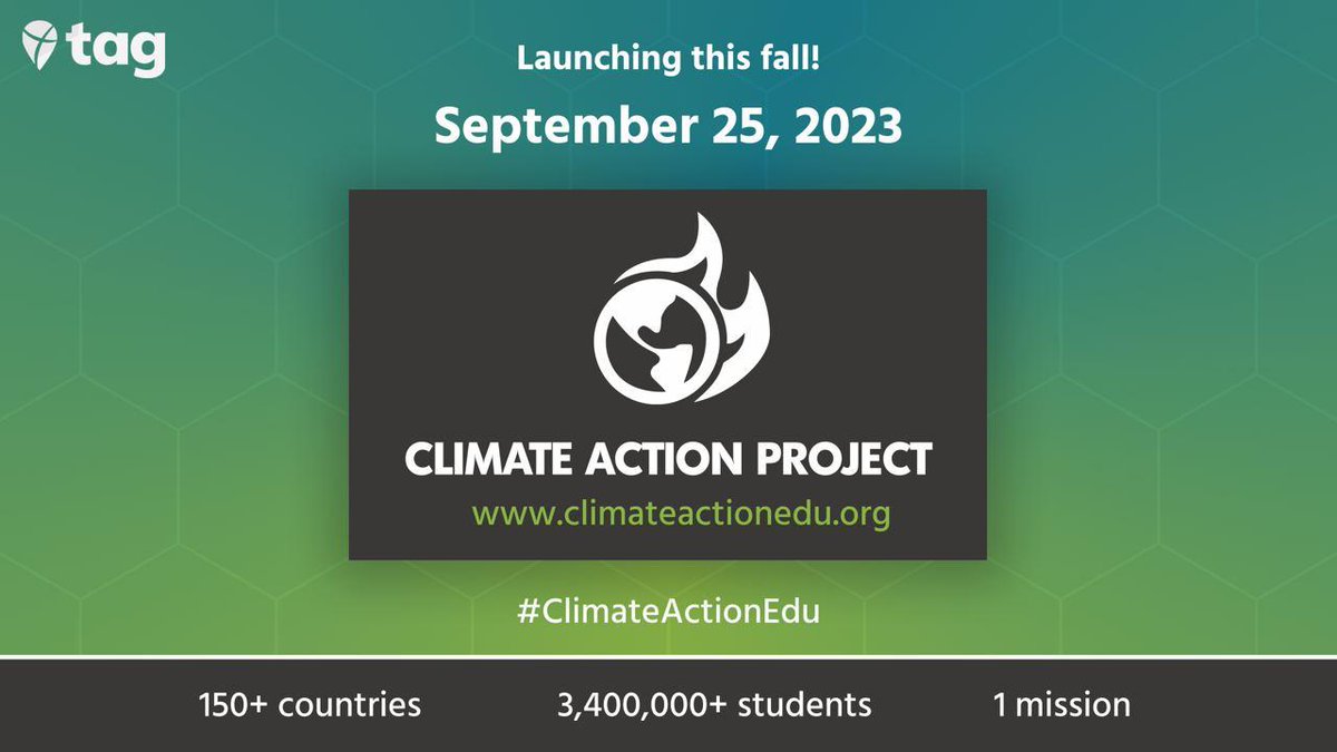 Climate Action Project is back for the seventh time! Launch:  Sept 25. climateactionedu.org

👫 Youth learning &amp; taking action 
🌱 Engaging opportunities for students &amp; teachers 
🌎 3.4 Million participants, 149 countries 
🦸‍♀️ Join global network  
🎯 Big impact 
💎 Free!