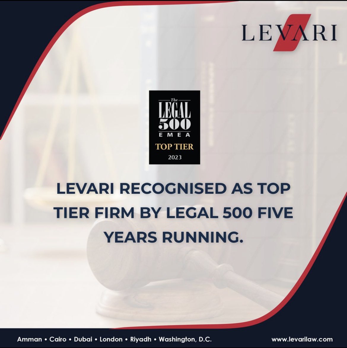 We are thrilled to announce that Levari Law has been recognized as a top tier law firm by The Legal 500 for the fifth consecutive year! 

This recognition is a testament to our dedication to providing the highest quality legal services to our clients. 

#LevariLaw #legal500