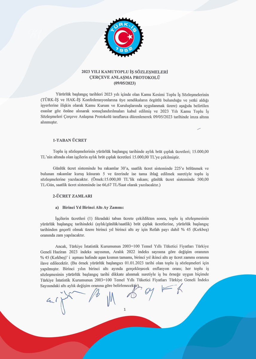 turkiskonf's tweet photo. 2023 YILI KAMU TOPLU İŞ SÖZLEŞMELERİ ÇERÇEVE PROTOKOLÜ’NDEKİ TABAN ÜCRET VE ÜCRET ZAMLARINA İLİŞKİN DÜZENLEMELER AŞAĞIDA BİLGİLERİNİZE SUNULMUŞTUR. https://t.co/dFBZs7WNxn