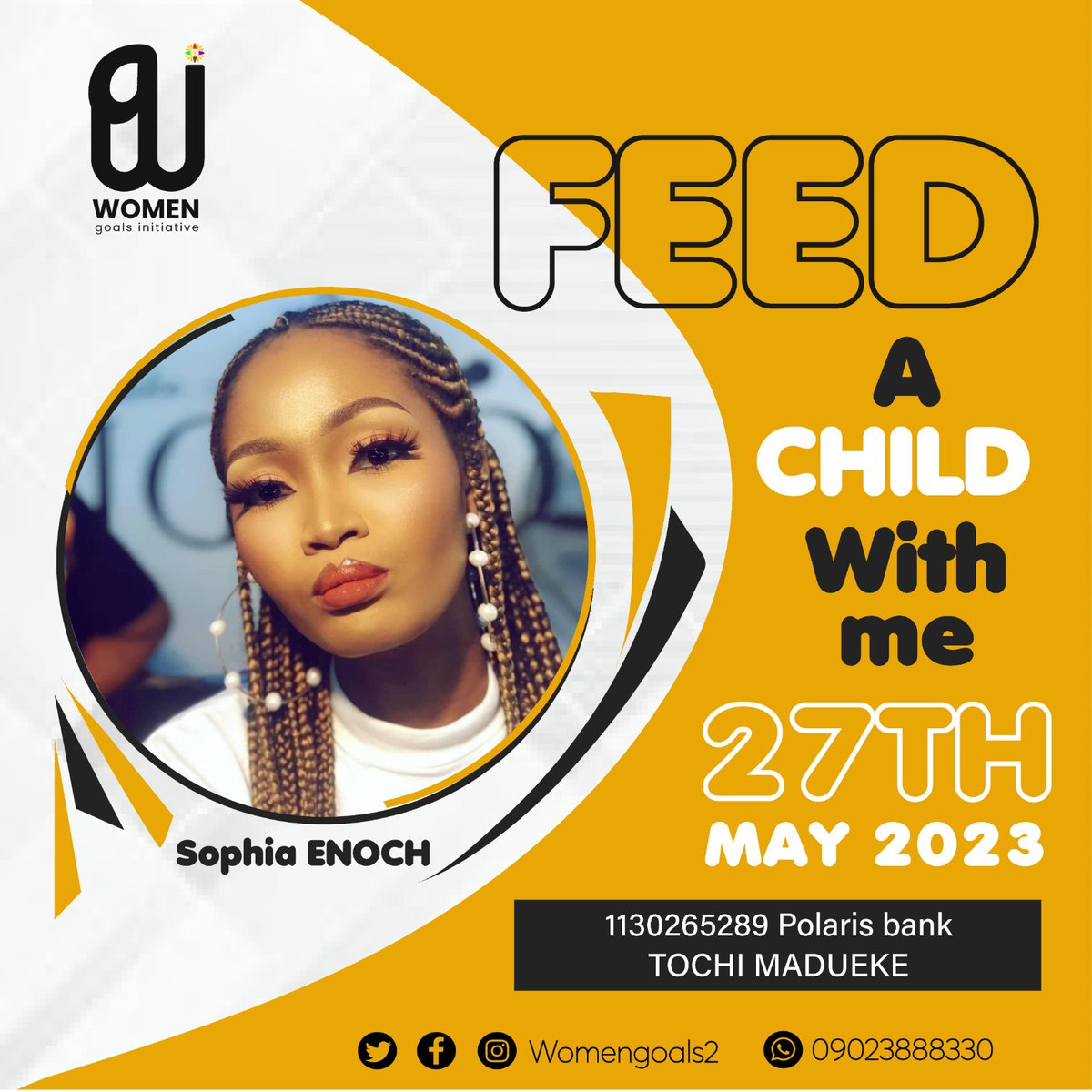 Women_Goals's tweet photo. Join @sophiaenoch1 on the 27th of may to feed a child

#27thmay #ChildrensDay #feedachild # https://t.co/ewsxT9JobO