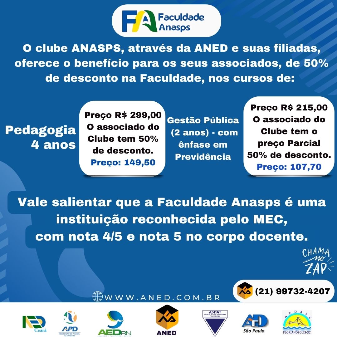 AnedDataprev's tweet photo. ANED facilitando o processo de ensino-aprendizagem de seu associado e dependentes.
Graduação,  preparatórios e mais de 100 cursos livres(esses gratuitos). #ClubAnasps #Anasps @Anaspsbrasil https://t.co/luIgM8YwUP