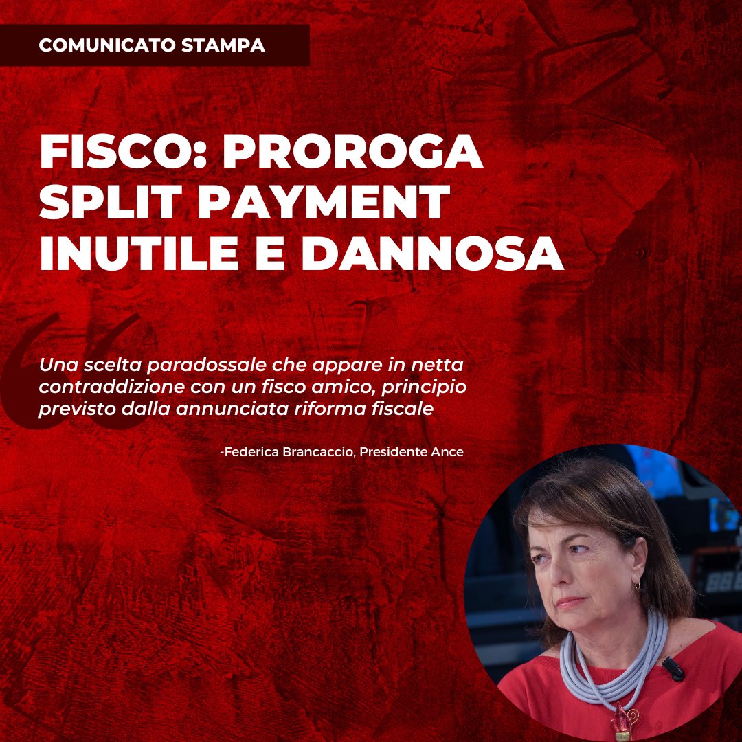 ancenazionale's tweet photo. Proroga dello #SplitPayment doccia fredda per le imprese di costruzioni, già alle prese con gravi problemi di liquidità dovuti ai ritardi delle compensazioni #caromateriali 👉 https://t.co/9qeE8xFhwK https://t.co/qNnvQ6qc4X