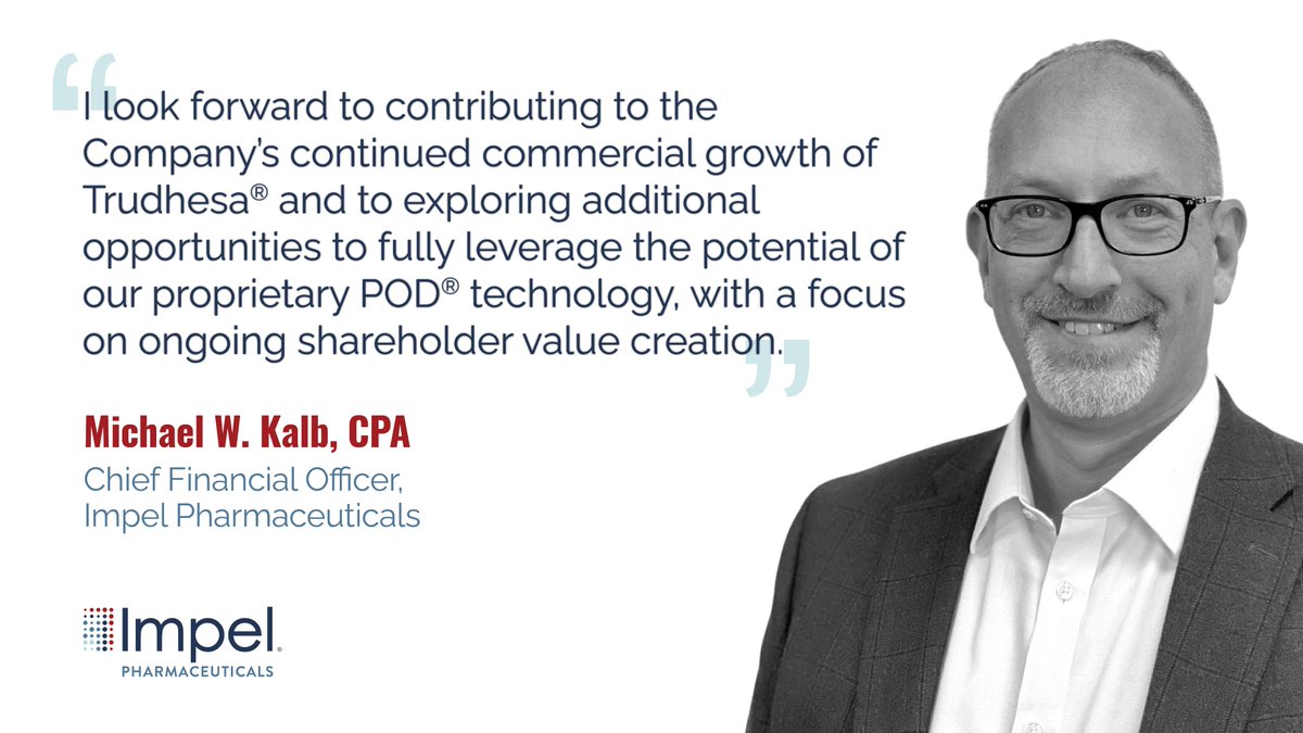 ImpelPharma's tweet photo. This morning we announced the appointment of Michael Kalb as Chief Financial Officer, effective immediately. Read our press release to learn more about his broad corporate and financial experience and plans to continue creating value for our shareholders: https://t.co/IRd6UxHk2Q https://t.co/QguBOdu6Pm