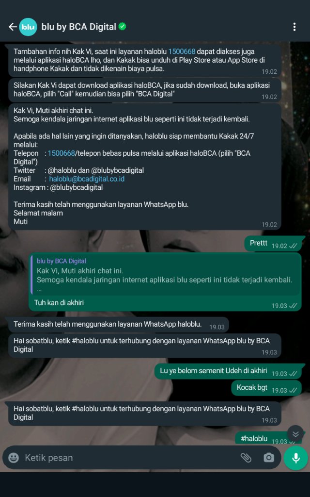 viviftmh_'s tweet photo. Saya benar benar tersinggung, belum ada 1 menit dan selalu dibales chat tapi chat langsung di tutup tanpa solusi 
Tidak profesional
@blubybcadigital @haloblu https://t.co/VAOjgANVMd