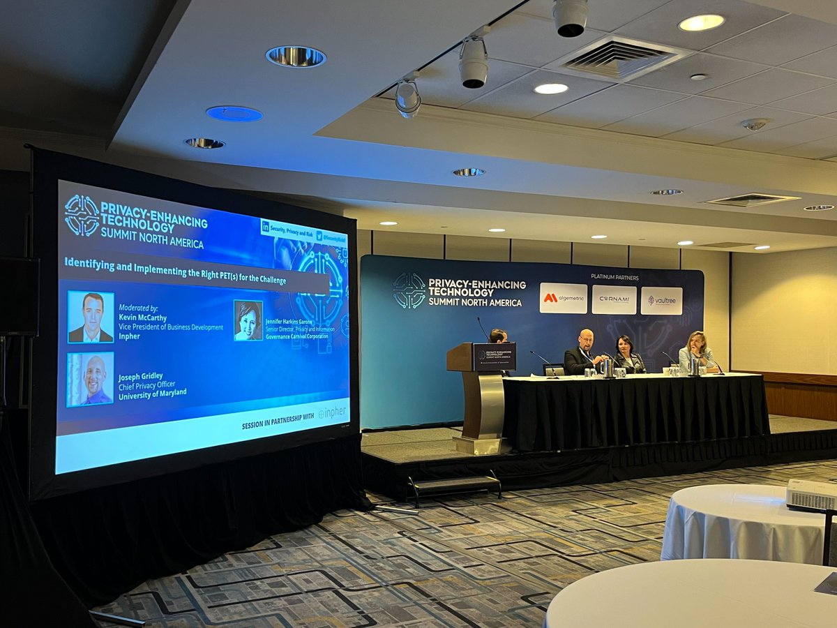 inpher_io's tweet photo. Day 1 @KisacoRes
#PETsSummitNYC was a great lineup of industry experts and regulators. Here, Inpher's Kevin McCarthy skillfully moderates a discussion on Identifying and Implementing the Right PET(s) for the Challenge w/ Joseph Gridely (UMaryland) and Jennifer Garone (Carnival) https://t.co/FFWCqy6ikm
