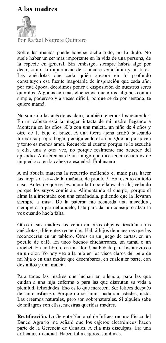 A las madres elmeridiano.co/a-las-madres/

Para todas las madres que luchan en silencio, para las que cuidan a una hija enferma o para las que disfrutan su vida a plenitud, felicidades. Eso es lo que merecen. Ser felices después de tanto esfuerzo.
La columna de hoy vía <a href="/elmeridiano_co/">EL MERIDIANO</a>