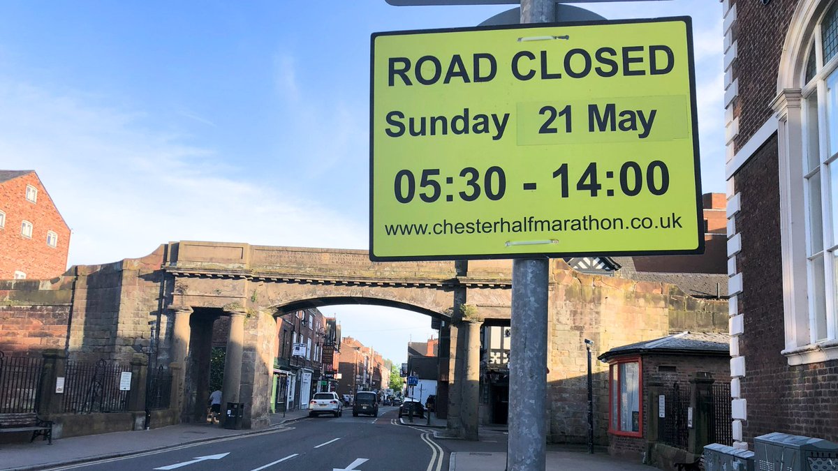 chestermarathon's tweet photo. Advanced warning signs went up over the BH weekend as we make our final preparations before race day. #ESSARChesterhalfmarathon

For more info on road closures &amp; diversions click on our handy interactive map on our website.

#chesterhalf #advancedwarningsigns #racedayready https://t.co/AOAEhPWYw0