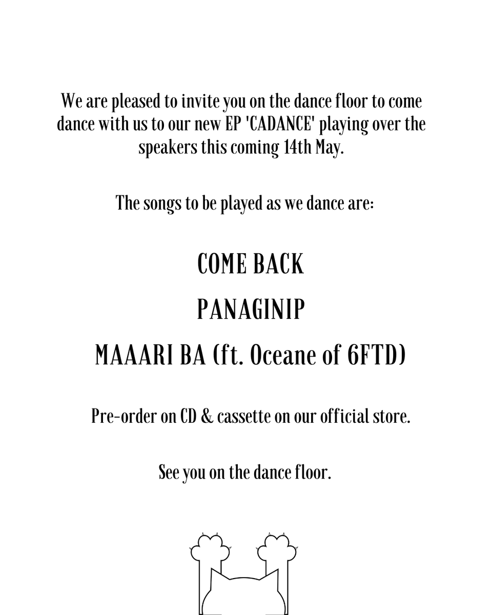 DEM0FFICIAL_'s tweet photo. DEMO's new EP, "CADANCE", can now be pre-ordered on cassettes and CDs, and their merch bundle, and you can have the chance to listen to the new EP before the official release date! The EP, which will drop on May 14, also has a confirmed tracklist listed below 🪩🐱 https://t.co/lD8gYUlGmN