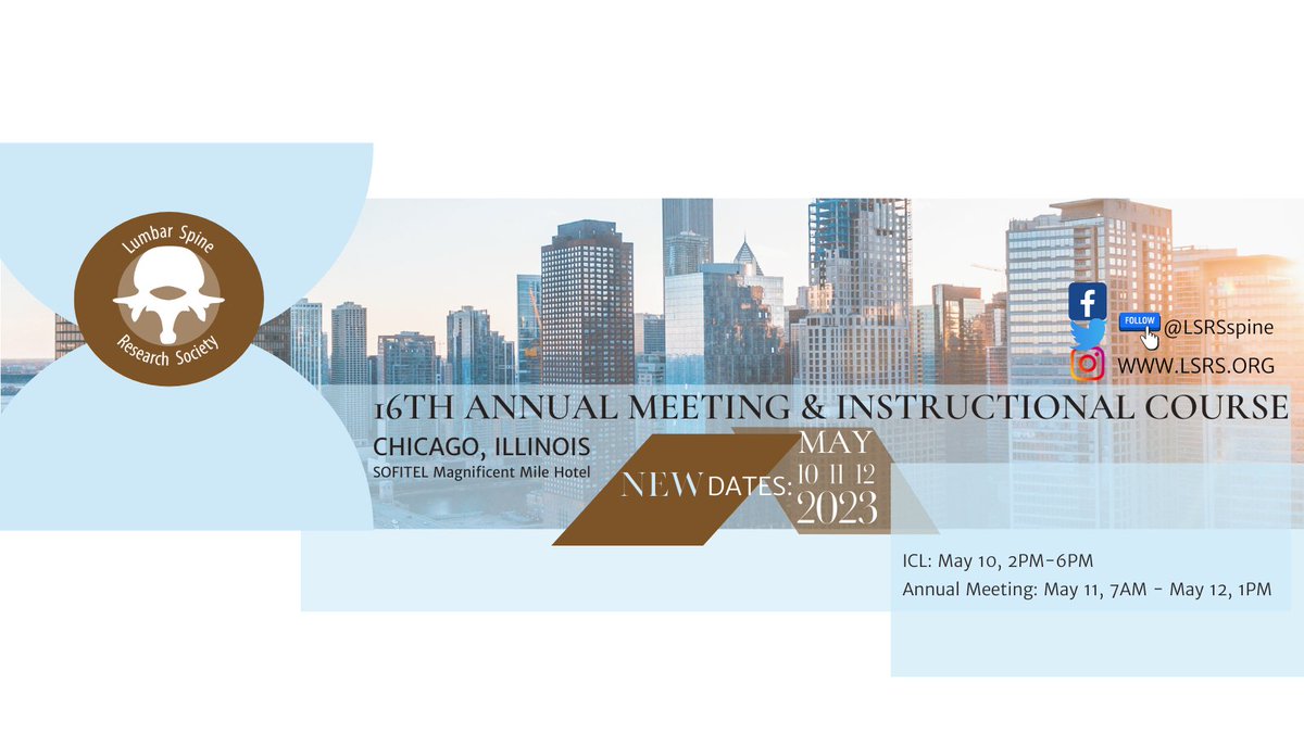 LSRSspine's tweet photo. Today is the day! Welcome LSRS Annual Meeting and ICL Attendees. ICL @ 2PM 5.10.23 Walk-in registrations welcome https://t.co/GenawOQZ3s #LSRS2023

#spine #neurotwitter #Neurosurgery #nsgy #neurosurgeons @WomenSurgeons @TweetsOrtho @WINSneurosurge1 #MedTwitter
#surgery #surgeon https://t.co/AWAVVMp9oO