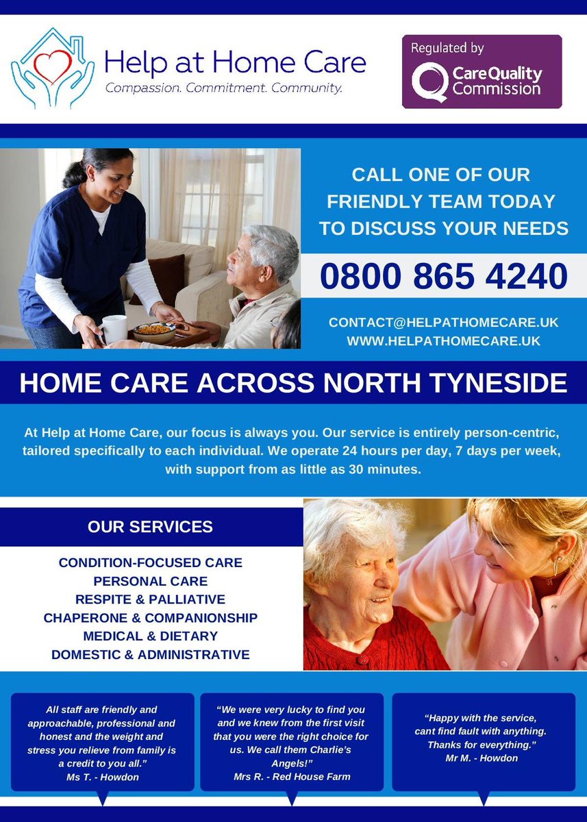 HelpathomecareN's tweet photo. Help at Home Care - for all your personal care needs in your own home across North Tyneside! #home #help #care #homecare #compassion #commitment #community #northtyneside #helpathomecare #carer #carers https://t.co/wZO6WJ61kV