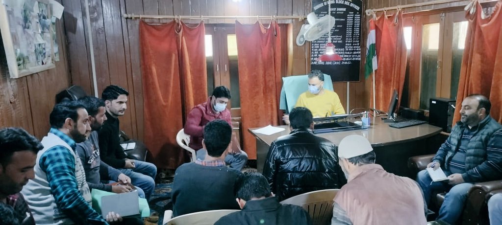 Block Dev officer Ramhall <a href="/AhmedZamood/">Zamoodahmed</a> today convened a meeting of officials to review the progress of different schemes especially SBM &amp; PMAY &amp;  directed officials to  speed up sanitation &amp; cleanliness drive &amp; re-double their efforts to create awareness through IEC activities .