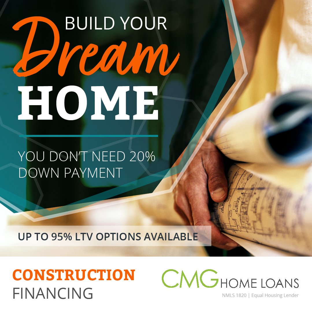 That's right- we have construction loans that allow for up to 95% loan to value. That means you can build the home of your dreams and not have to come up with that hefty 20% down payment. Sound too good to be true? It's not- let's chat!
