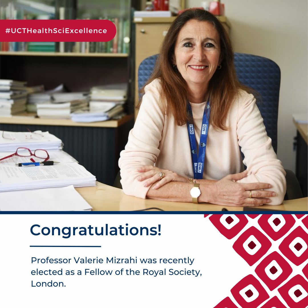 UCTHealthSci's tweet image. Congratulations to Professor Valerie Mizrahi, Director of @UCTIDM on her election as Fellow of the Royal Society, London, for her substantial contribution to the advancement of science, particularly in the area of tuberculosis in Africa. 
Read more: news.uct.ac.za/images/userfil…