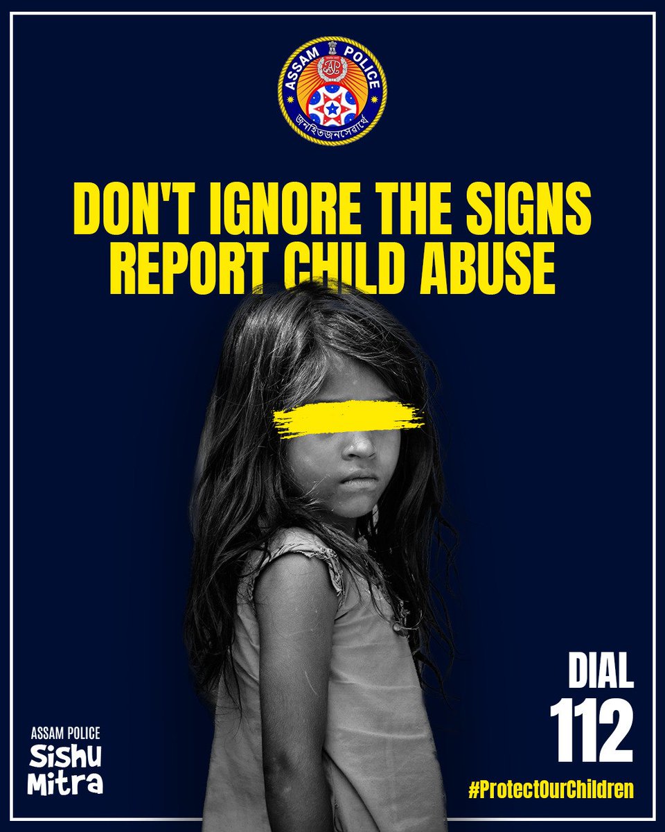 assampolice's tweet photo. Don't ignore the signs.

The silence of society is the loudest accomplice of crimes against children. 

Report Child Abuse. 

Dial 112

#ProtectOurChildren 
#AssamPoliceSishuMitra https://t.co/ildbjMDjU6