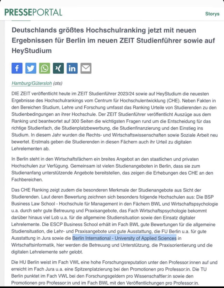 2014 Yılında Berlin’de kurduğumuz <a href="/berlin_int/">Berlin International University oAS</a> üniversitemizin işletme fakültesi, Almanya’nın en önemli değerlendirme sitesi olan ZEIT Studienführer’de, Berlin’in en iyi işletme fakültelerinden biri oldu!