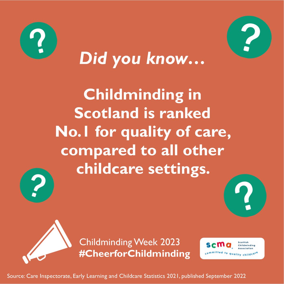 Childminding is consistently the highest rated form of childcare in Scotland through independent inspection by the Care Inspectorate.

Looking for high-quality childcare that's flexible, affordable and fits around your family? Visit childminding.org/find-a-childmi….

#CheerforChildminding
