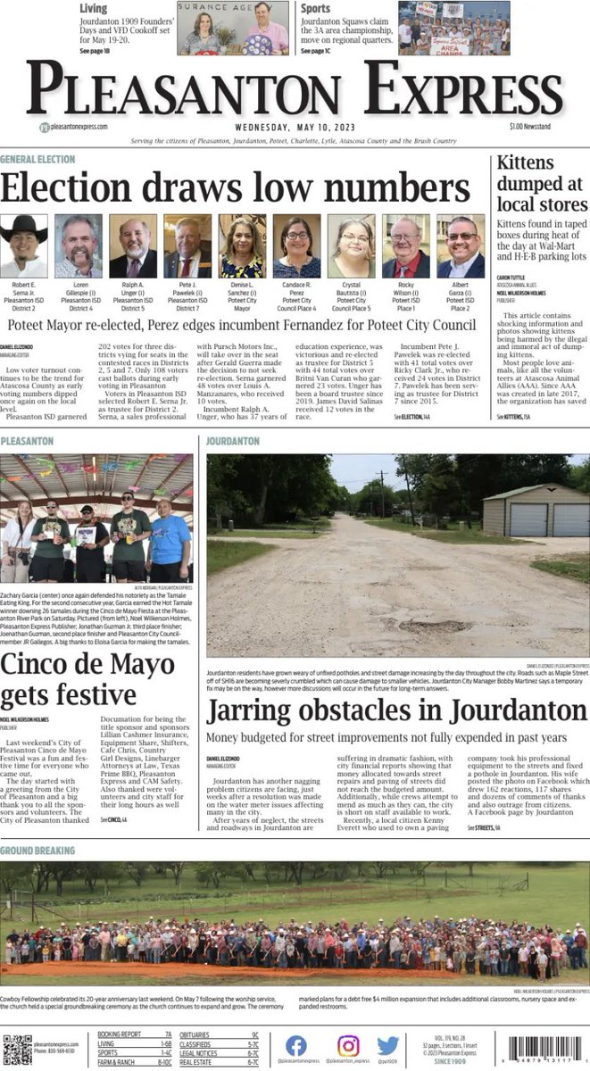 PE1909's tweet image. Pleasanton Express is out at 65 retail locations including HEB, Lowes and Walmart. Pick your copy up today for all the local news, sports, agricultural news, events and happenings plus the best deals, services and goods from the most trusted businesses.  #YourNews #AlwaysLocal