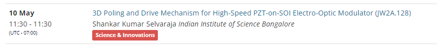 PhotonResLab (@prlatiisc) on Twitter photo We have an exciting poster on sputter deposited PZT-on-SOI curious? about deposition, material property and how to get them working, please drop by today 10/05 <a href="/CLEOConf/">CLEO Conference</a> poster session.
<a href="/shankarkselva/">Shankar K Selvaraja</a> will be there
Joint Plenary Session II #CLEO2023 cleoconference.org/home/schedule/… We have an exciting poster on sputter deposited PZT-on-SOI curious? about deposition, material property and how to get them working, please drop by today 10/05 <a href="/CLEOConf/">CLEO Conference</a> poster session.
<a href="/shankarkselva/">Shankar K Selvaraja</a> will be there
Joint Plenary Session II #CLEO2023 cleoconference.org/home/schedule/…