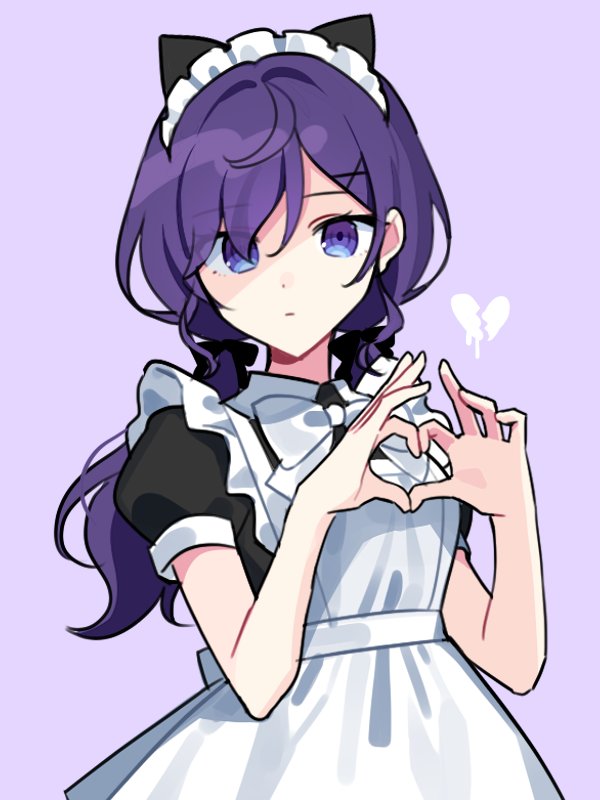 1girl solo heart hands maid purple hair heart maid headdress  illustration images