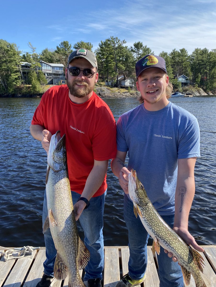 Jake and Cam reppin our new t-shirt style while hammering the pike! #chasinlunkers #tweet #foryou #pike #fishing #CHANELCruise #bigfish #North #beauty #business