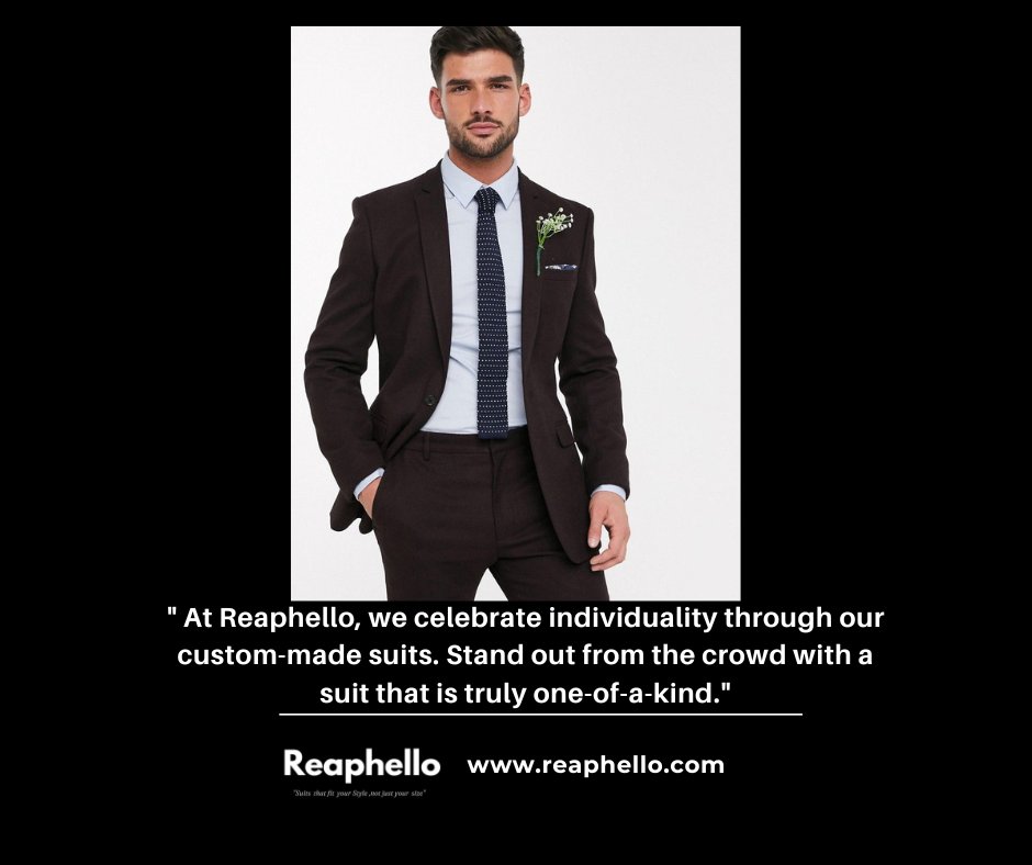 reaphello's tweet image. "🎩   Celebrate your individuality with Reaphello's custom-made suits. Stand out   from the crowd and embrace a suit that is truly one-of-a-kind. #BeDistinctive   #CustomMadeSuits"