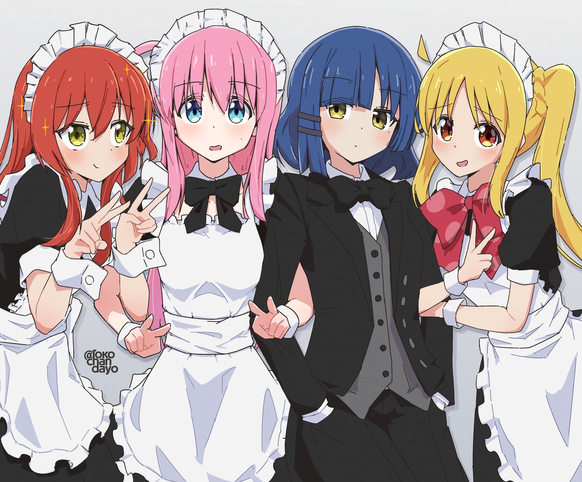 ijichi nijika multiple girls 2girls blonde hair blue hair bow maid headdress maid  illustration images