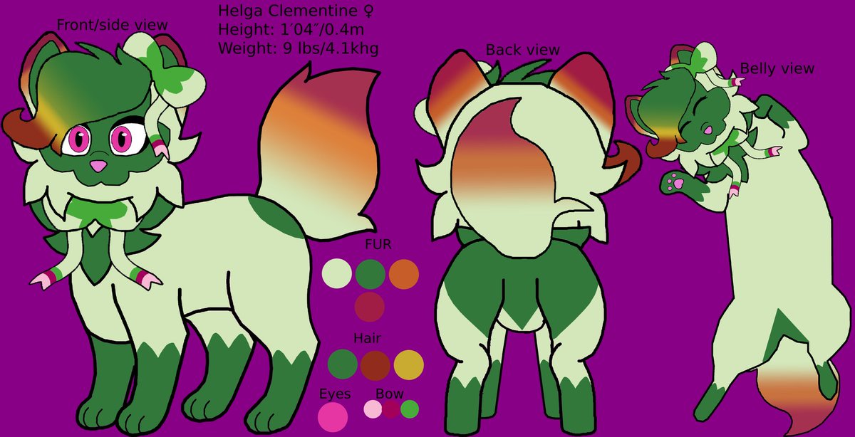 Decided To change Helfa into a Sylvatito (An Sprigatito and sylveon fusion) So heres her updated reference and her own feral form