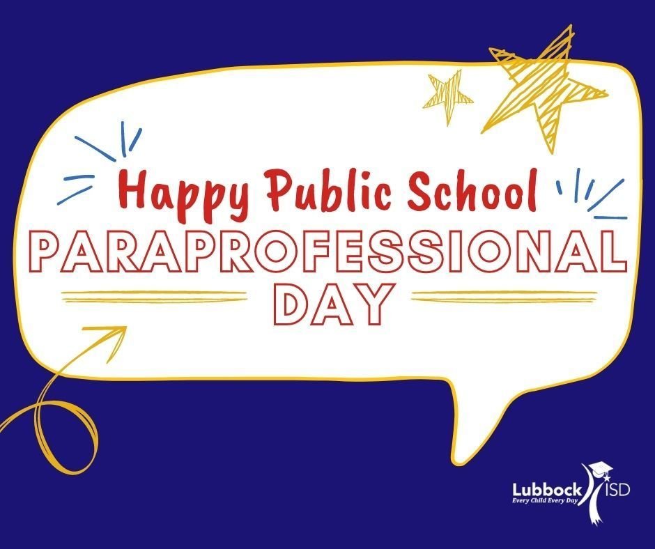 LubbockISD's tweet photo. Happy Public School Paraprofessional Day to all our dedicated educational support staff at Lubbock ISD! Thank you for your commitment to education and our students.

#WeAreLubbockISD https://t.co/KXutiqFK5i