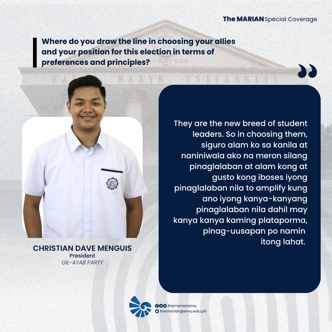 themariansmu's tweet image. #TMRoundtable | Upang tulungan tayong mamili ng susunod na kakatawan sa konseho, narito at pakinggan ang ilang pahayag ng mga lider-estudyante sa samu&apos;t saring isyung pampaaralan at panlipunan sa naganap na The MARIAN Roundtable noong Mayo 6.