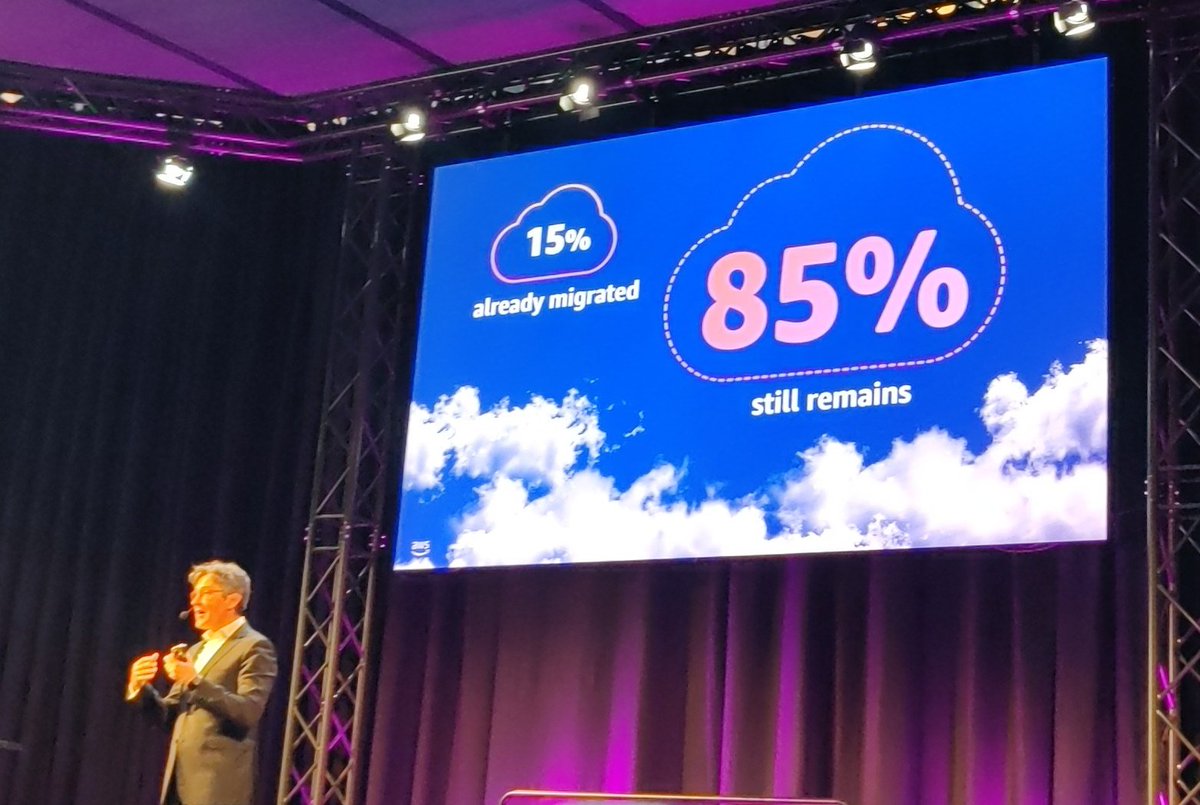 psiniemi's tweet photo. Still a ways to go.... Most of the things we work with already have at the very least a plan for moving to the cloud. #AWSPartnerSummit https://t.co/1b6EH5dYf3