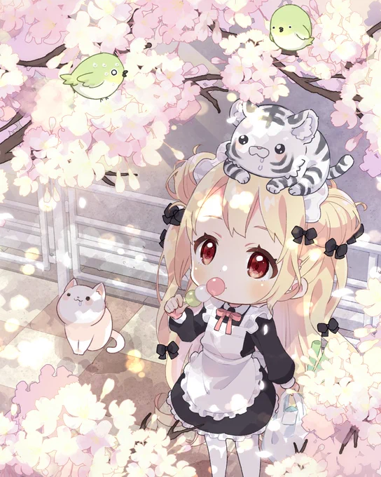 メイドの日らしいのでうちの金髪メイドと白銀の子虎イラストまとめてみました去年の寅年年賀状から生まれました。 #メイドの日2023 #創作
