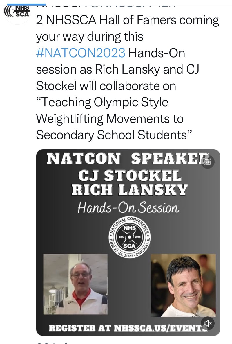 WERCP's tweet image. Do not miss the chance to learn from two true masters in teaching Olympic lifts.  @CjStockel @coachrichlansky .   #NATCON2023 #NHSSCA