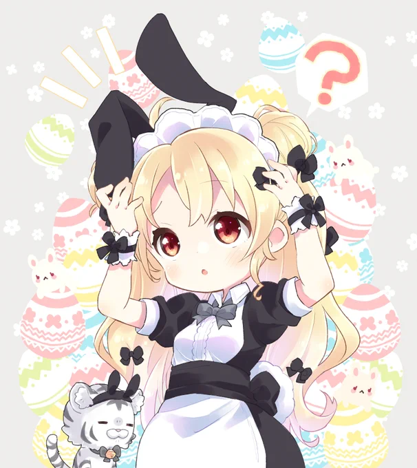 メイドの日らしいのでうちの金髪メイドと白銀の子虎イラストまとめてみました去年の寅年年賀状から生まれました。 #メイドの日2023 #創作